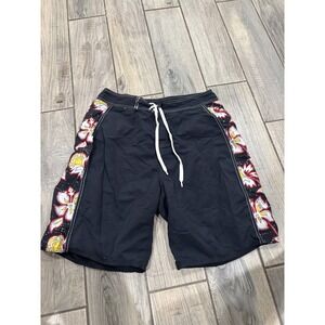 Kanau Men's Size L (34) Black Floral Paisley Board Shorts Swim Trunks Polyester